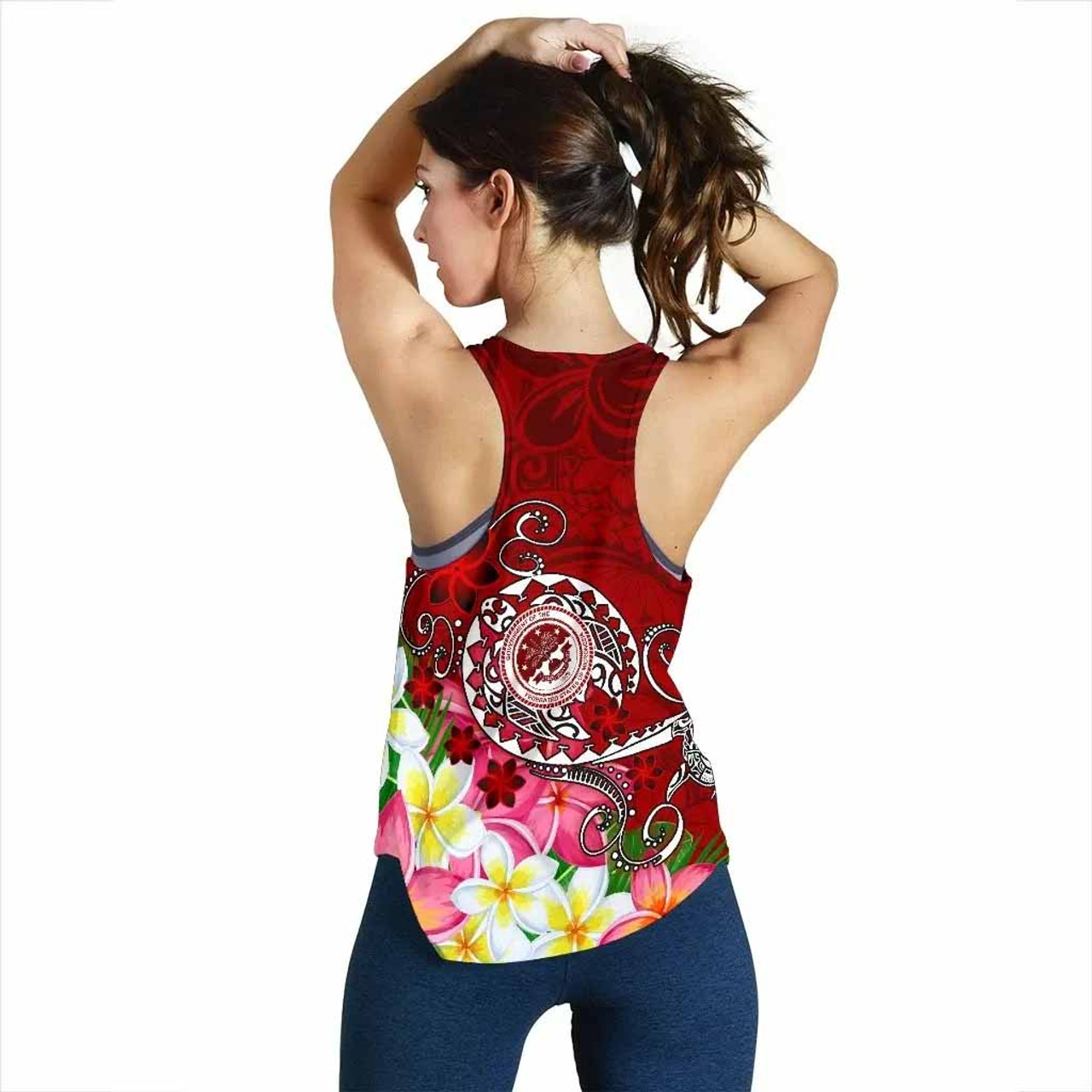 FSM Custom Personalised Women Racerback Tank - Turtle Plumeria (Red) 4