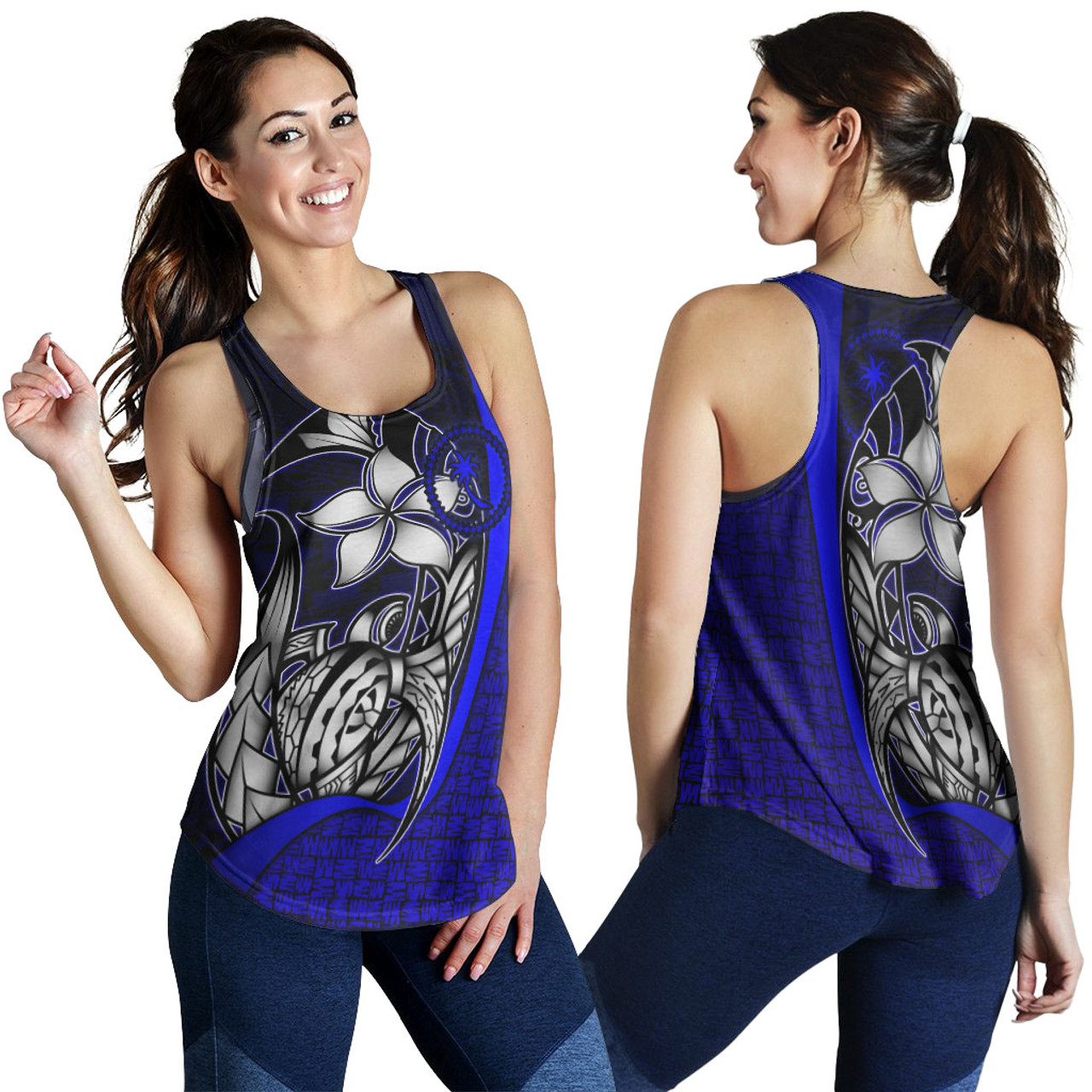 Chuuk Micronesia Women Racerback Tank Blue - Turtle With Hook