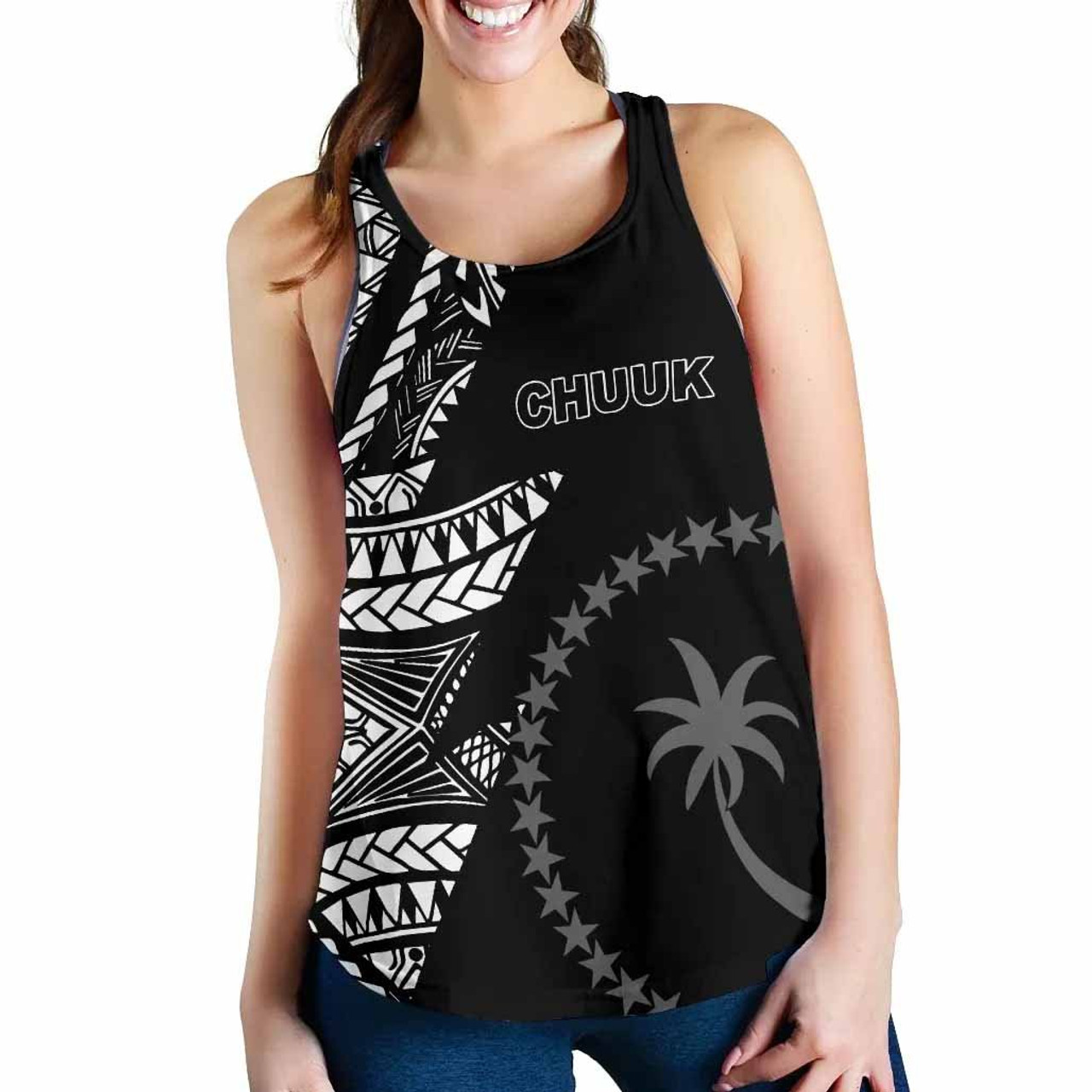 Chuuk Women Racerback Tank - Micronesian Pattern Flash Black 2