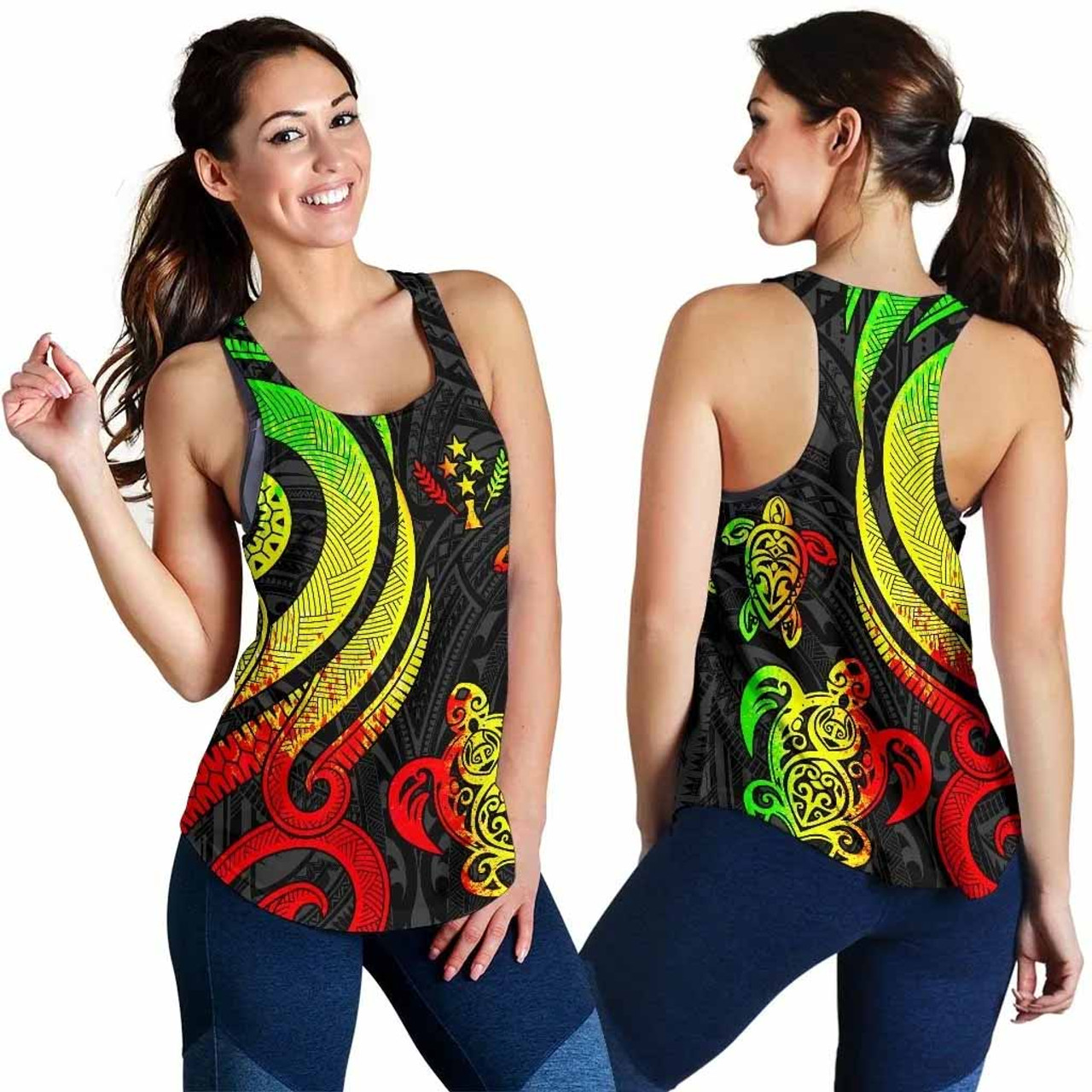 Kosrae Micronesian Women Racerback Tank - Reggae Tentacle Turtle 1