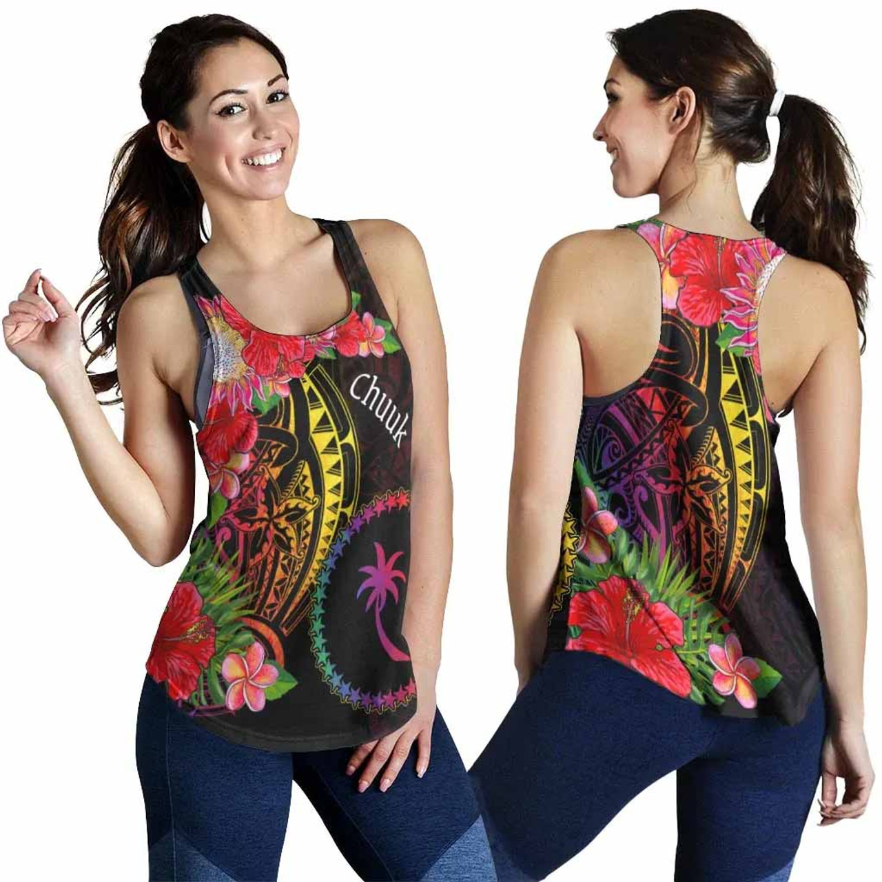 Chuuk State Women Racerback Tank - Tropical Hippie Style 1