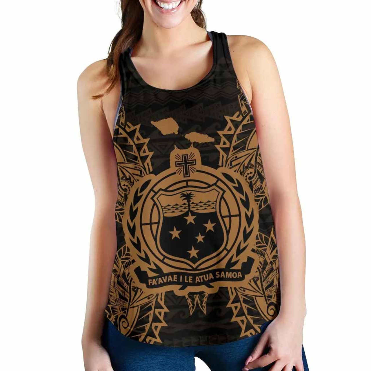 Samoa Polynesian Women Tank Top Map Gold 1