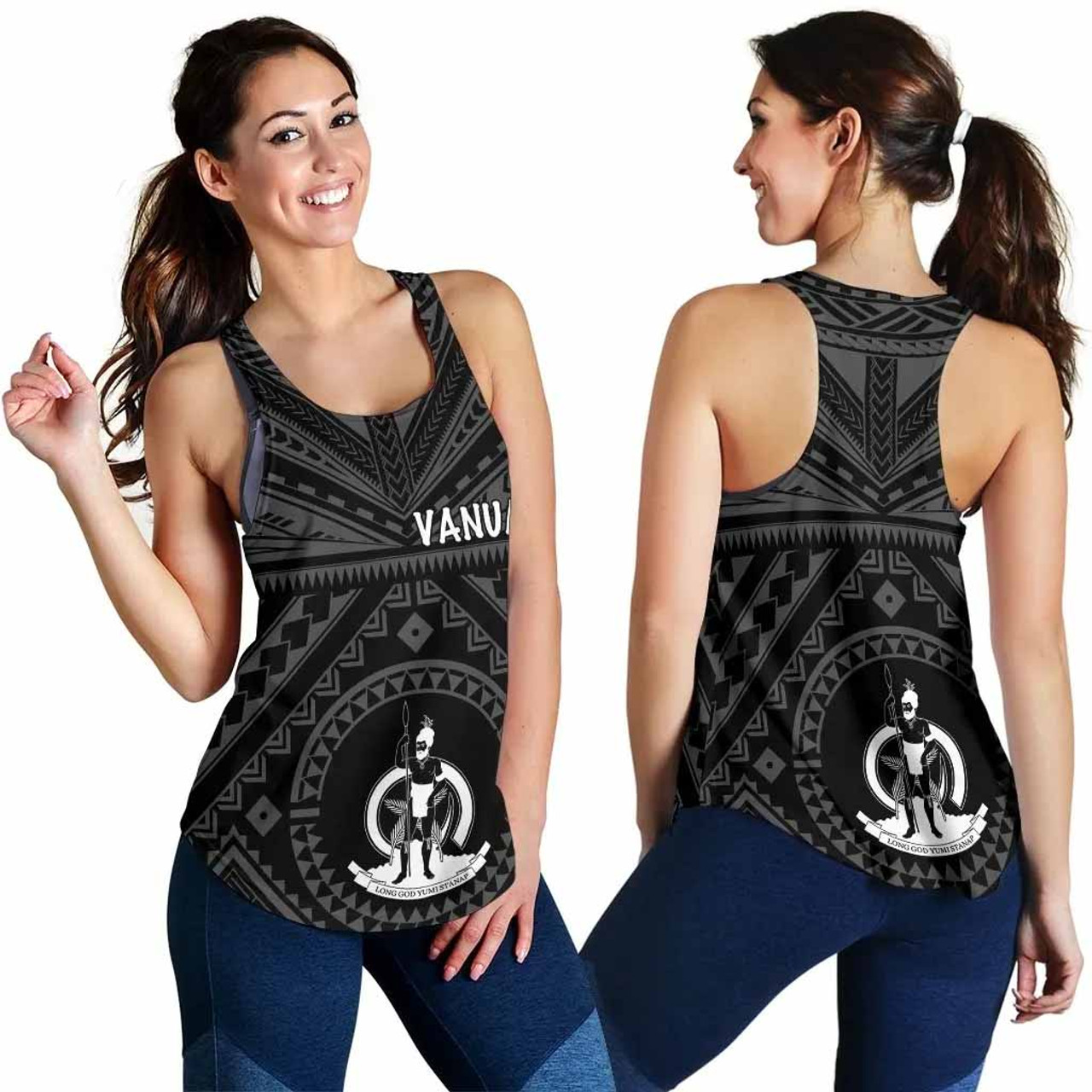 Vanuatu Women Racerback Tank - Vanuatu Seal With Polynesian Tattoo Style 4