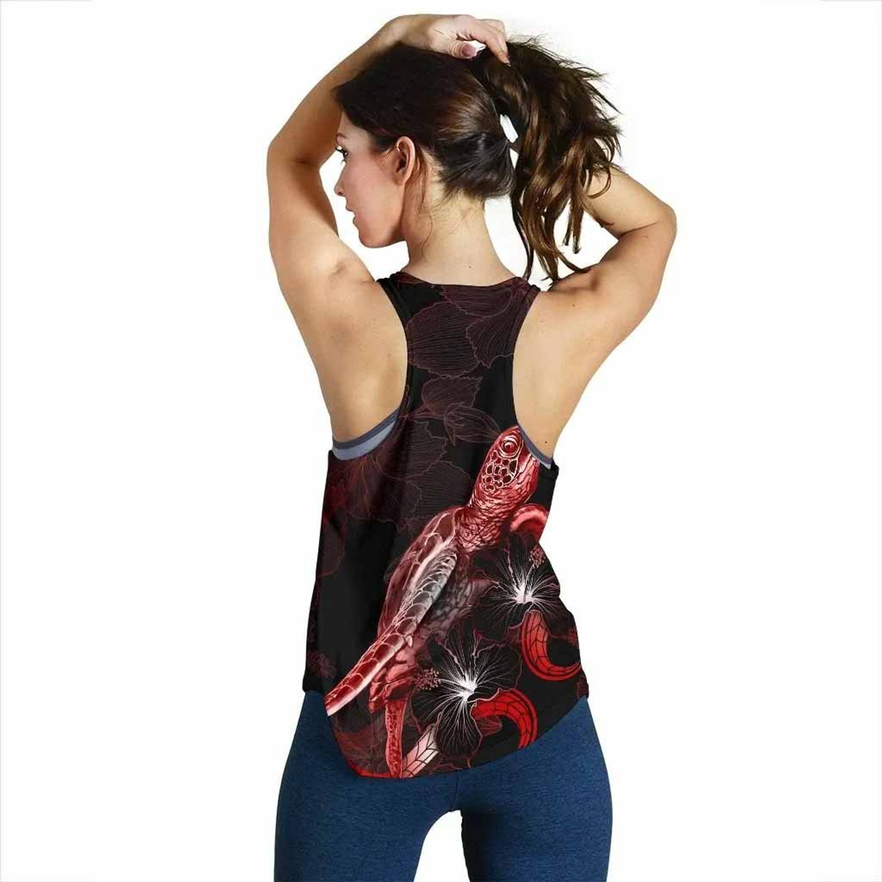 Guam Polynesian Women Tank Top - Turtle With Blooming Hibiscus Red 3