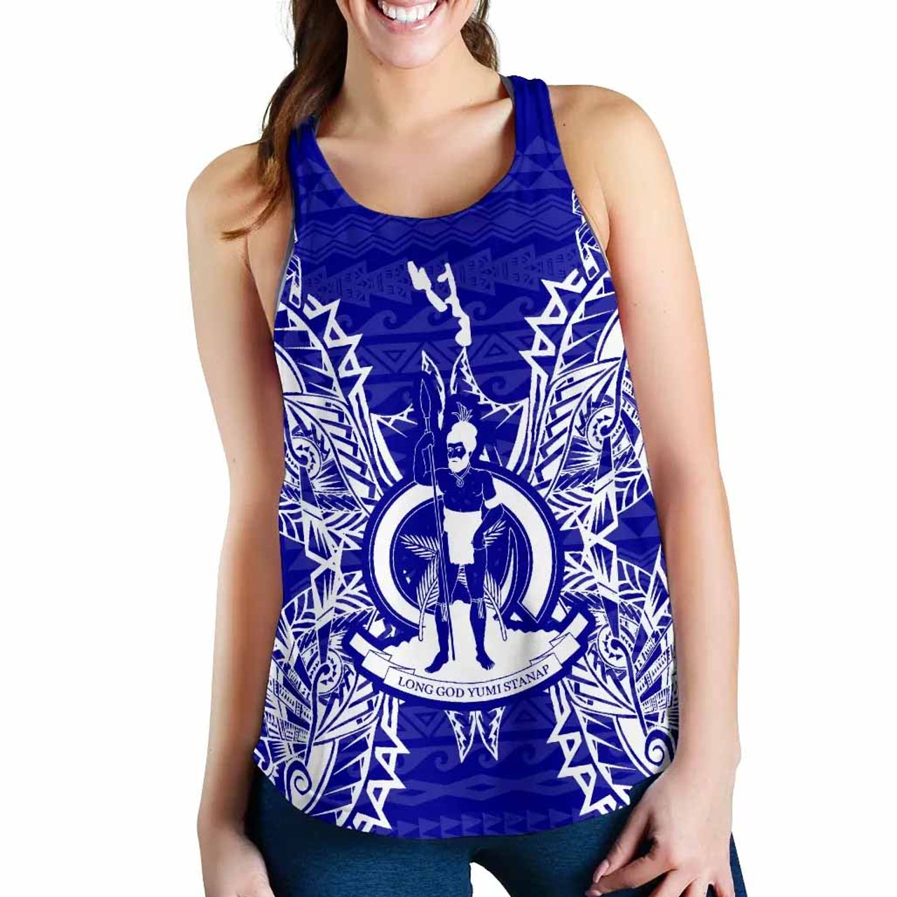 Vanuatu Polynesian Women Tank Top Map Blue 1