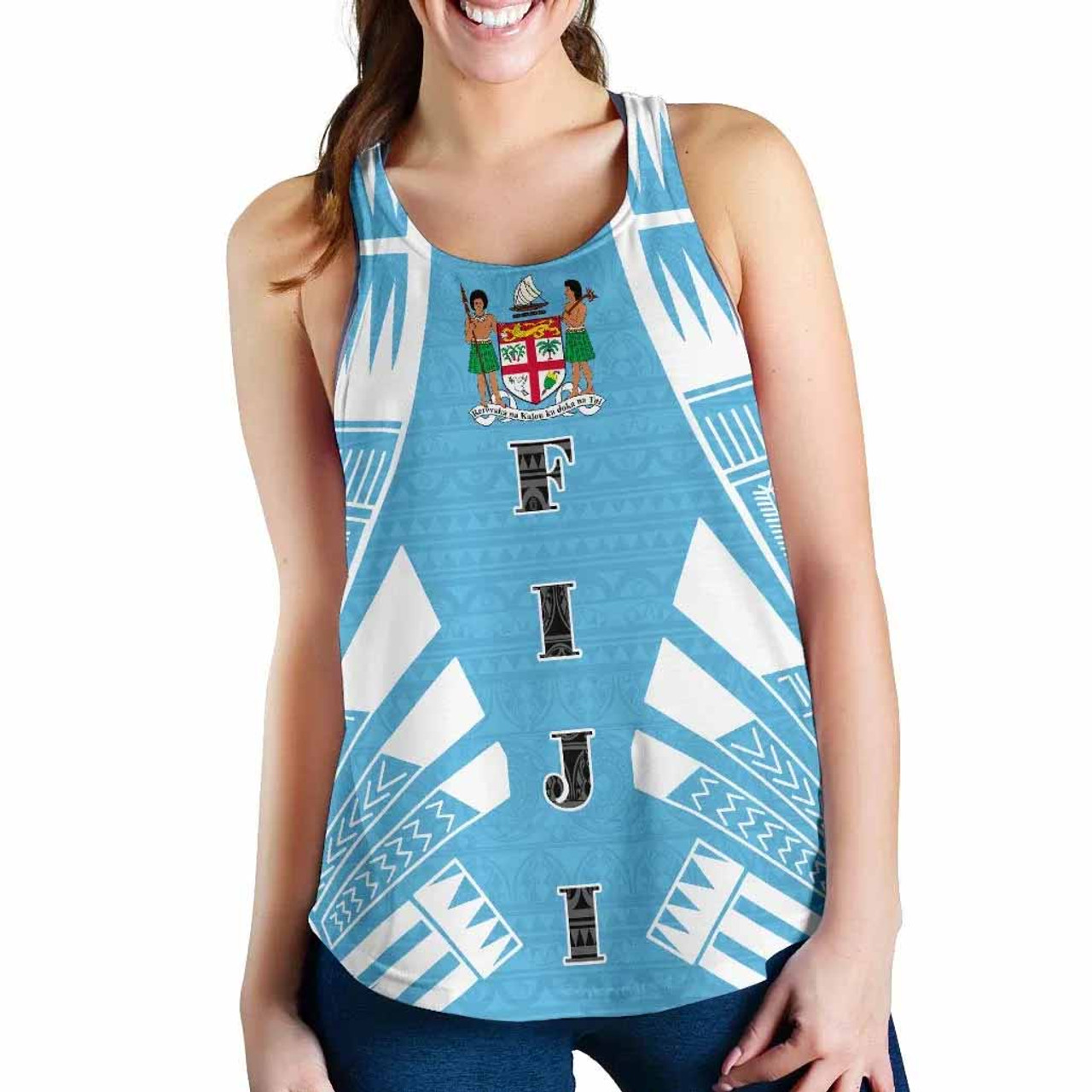 Fiji Women Racerback Tank - Polynesian Tattoo Flag 1