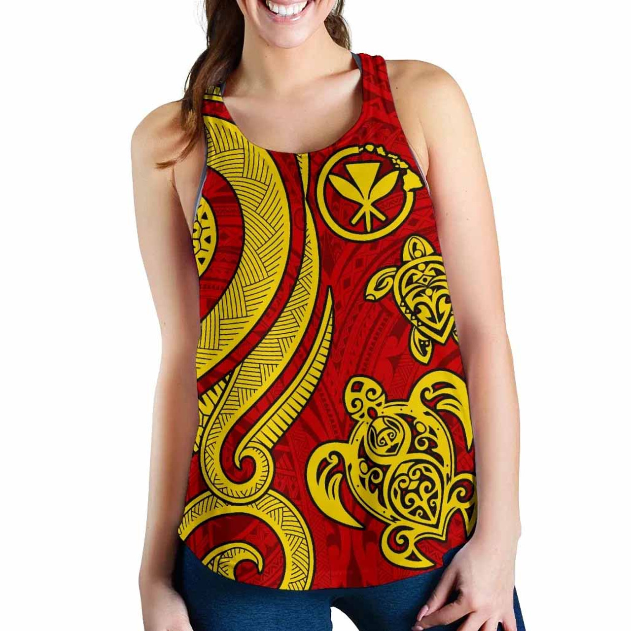 Polynesian Hawaii (Kanaka Maoli) Women Racerback Tank - Red Tentacle Turtle 3