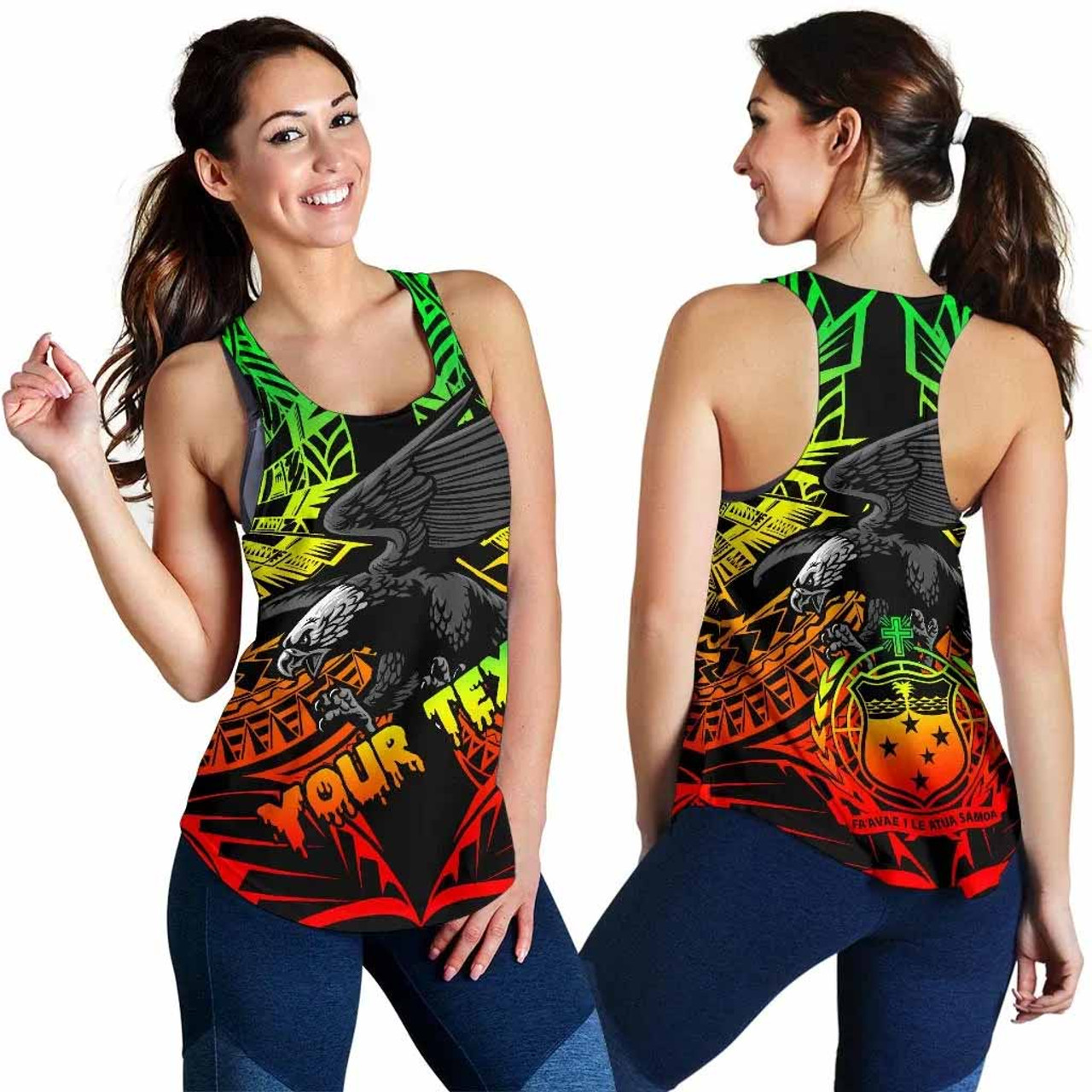Samoa Polynesian Custom Personalised Women Racerback Tank - Eagle Tribal Pattern Reggae 1
