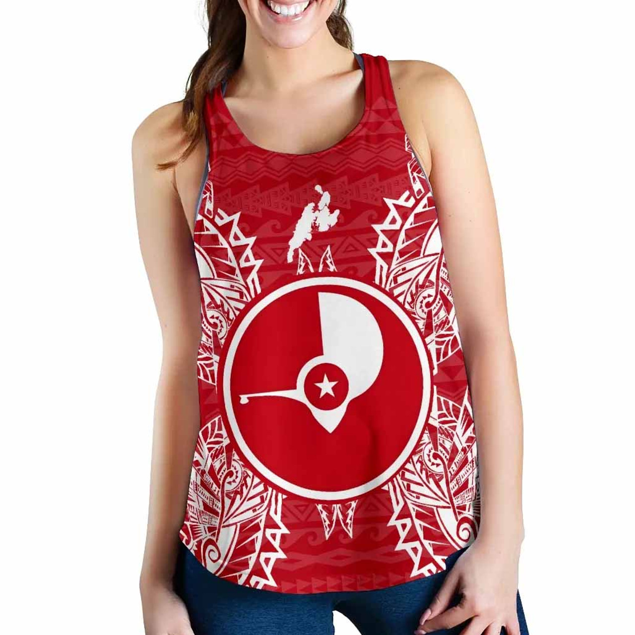 Yap Polynesian Women Tank Top Map Red White 1