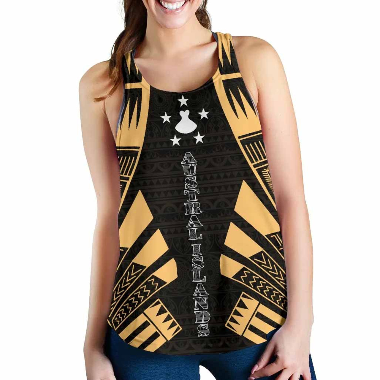 Austral Islands Women Racerback Tank - Polynesian Tattoo Gold 1