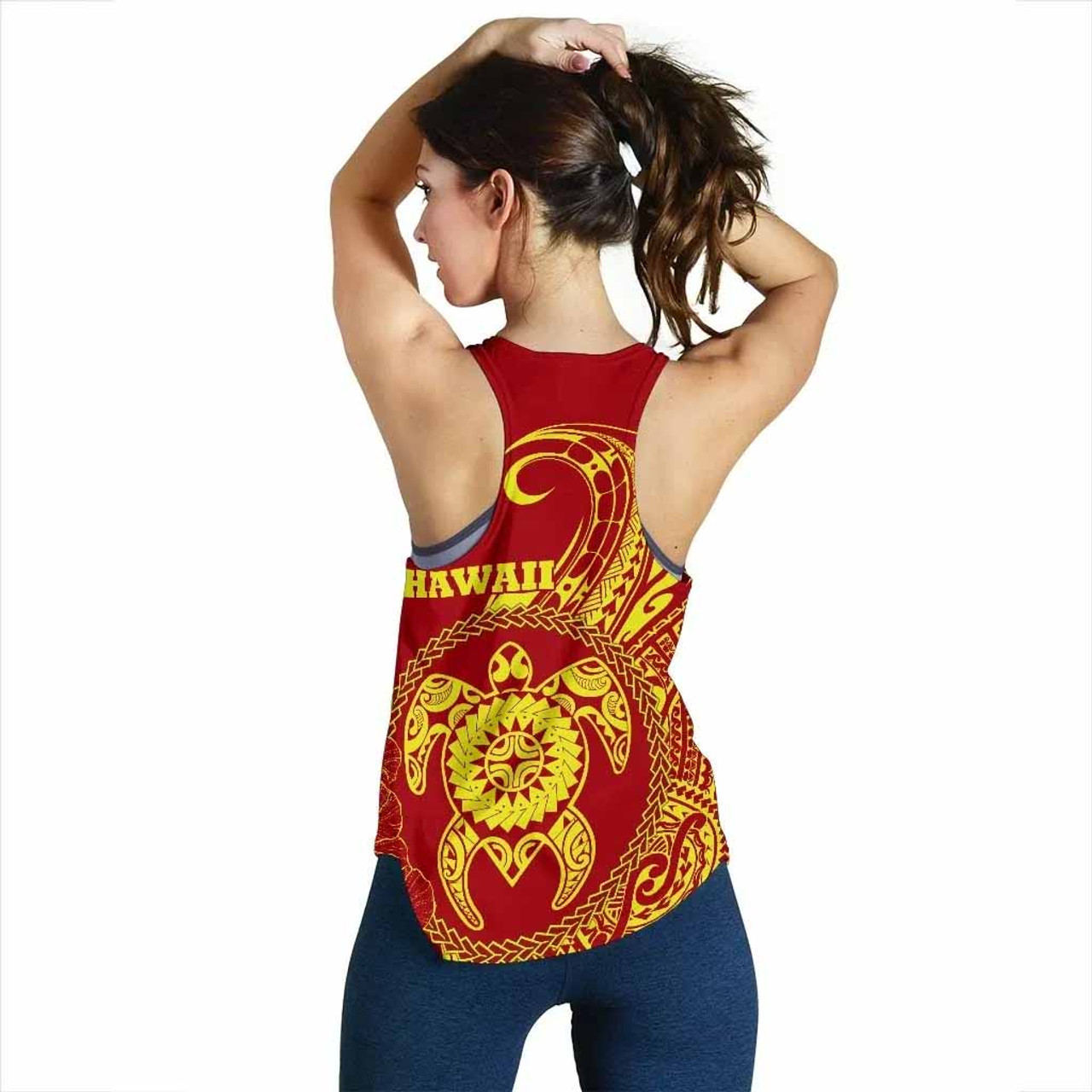 Hawaii Polynesian Personalised Women Racerback Tank - Vintage Polynesian Turtle (Red) 3