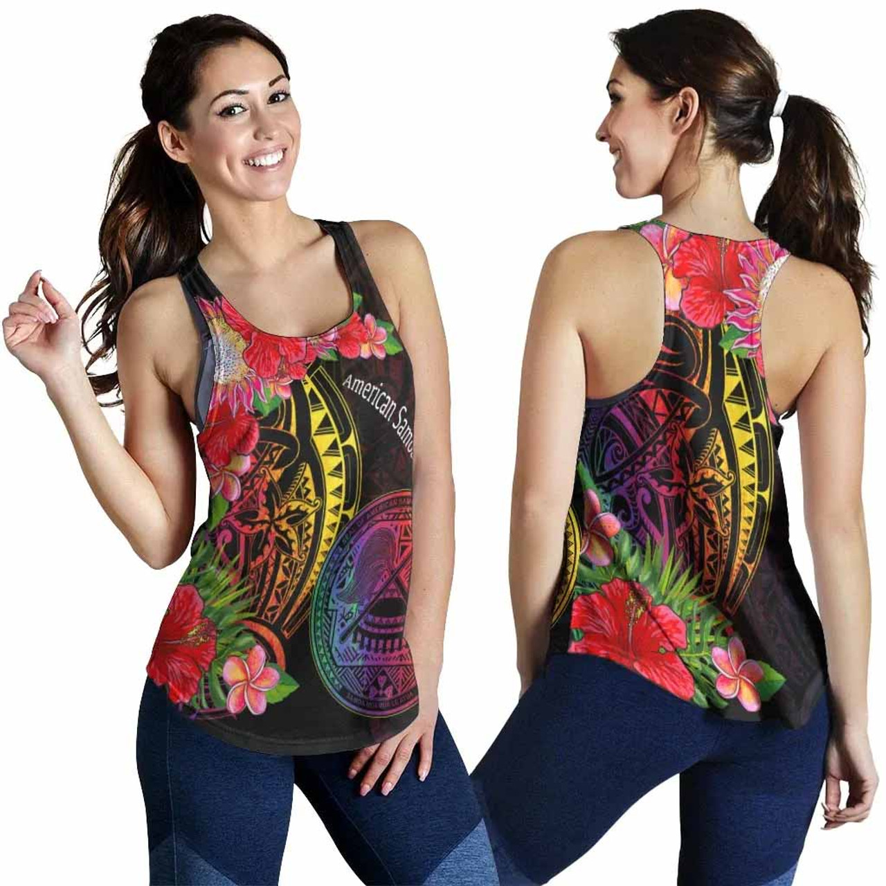 American Samoa Women Racerback Tank - Tropical Hippie Style 1