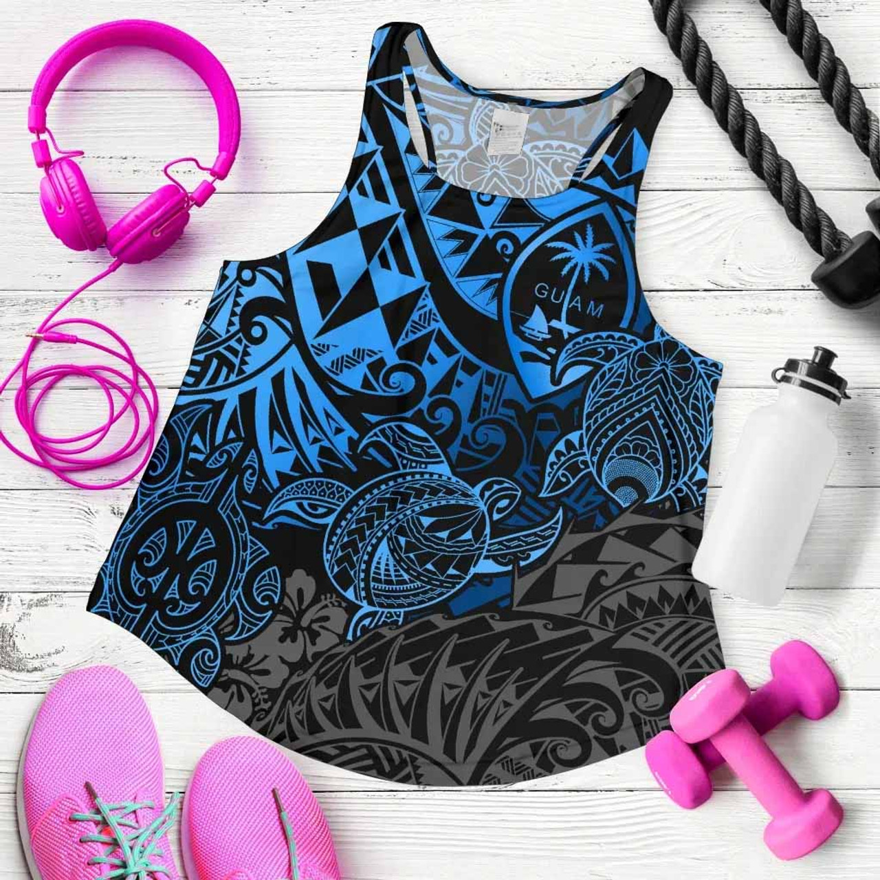 Guam Polynesian Racerback Tank (Women) - Blue Turtle Flowing 2