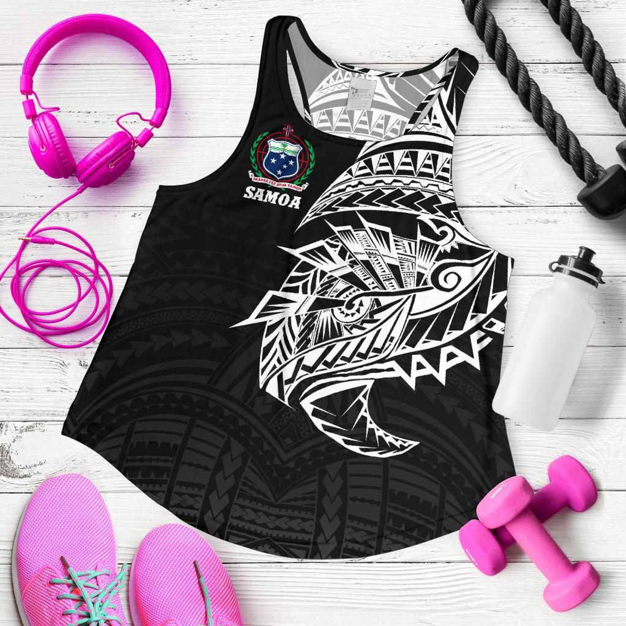 Samoa Tattoo Women Racerback Tank Rugby Style Black 5