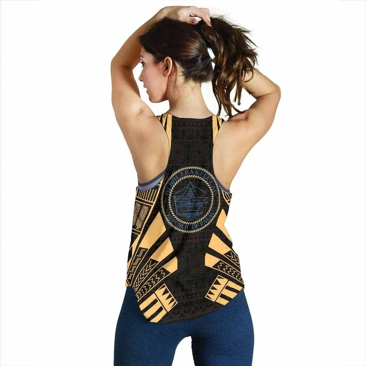 Palau Women Racerback Tank - Polynesian Tattoo Gold 2