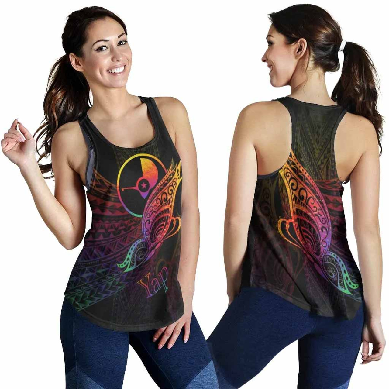 Yap State Women Racerback Tank - Butterfly Polynesian Style 3