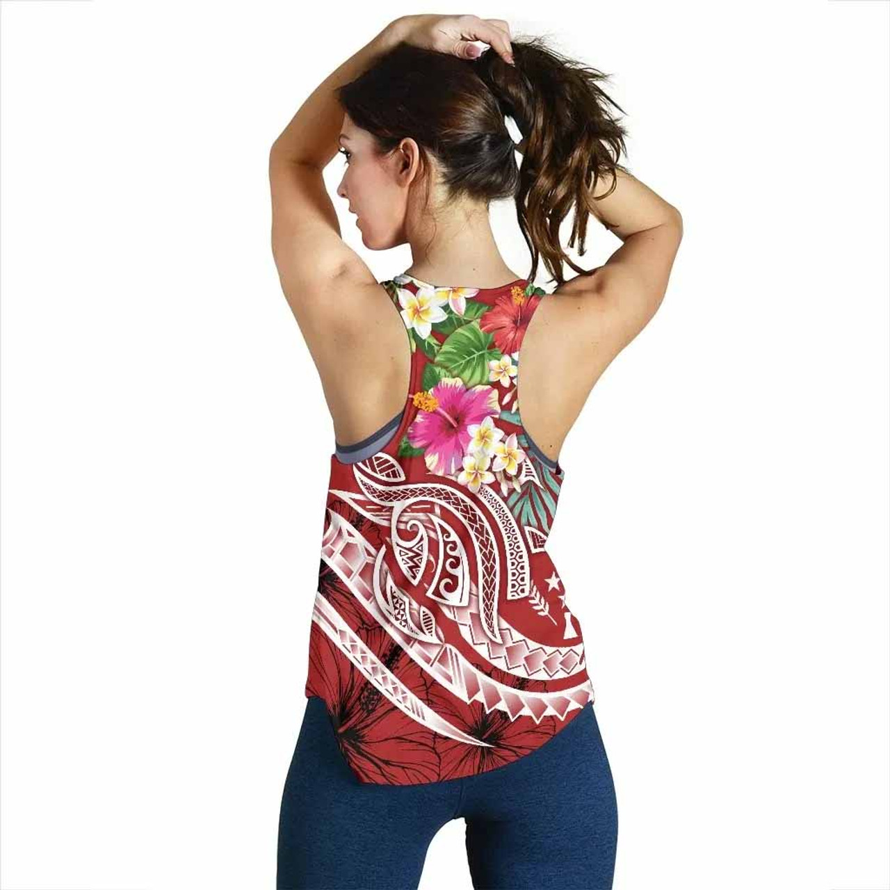 Kosrae Polynesian Women Racerback Tank - Summer Plumeria (Red) 3