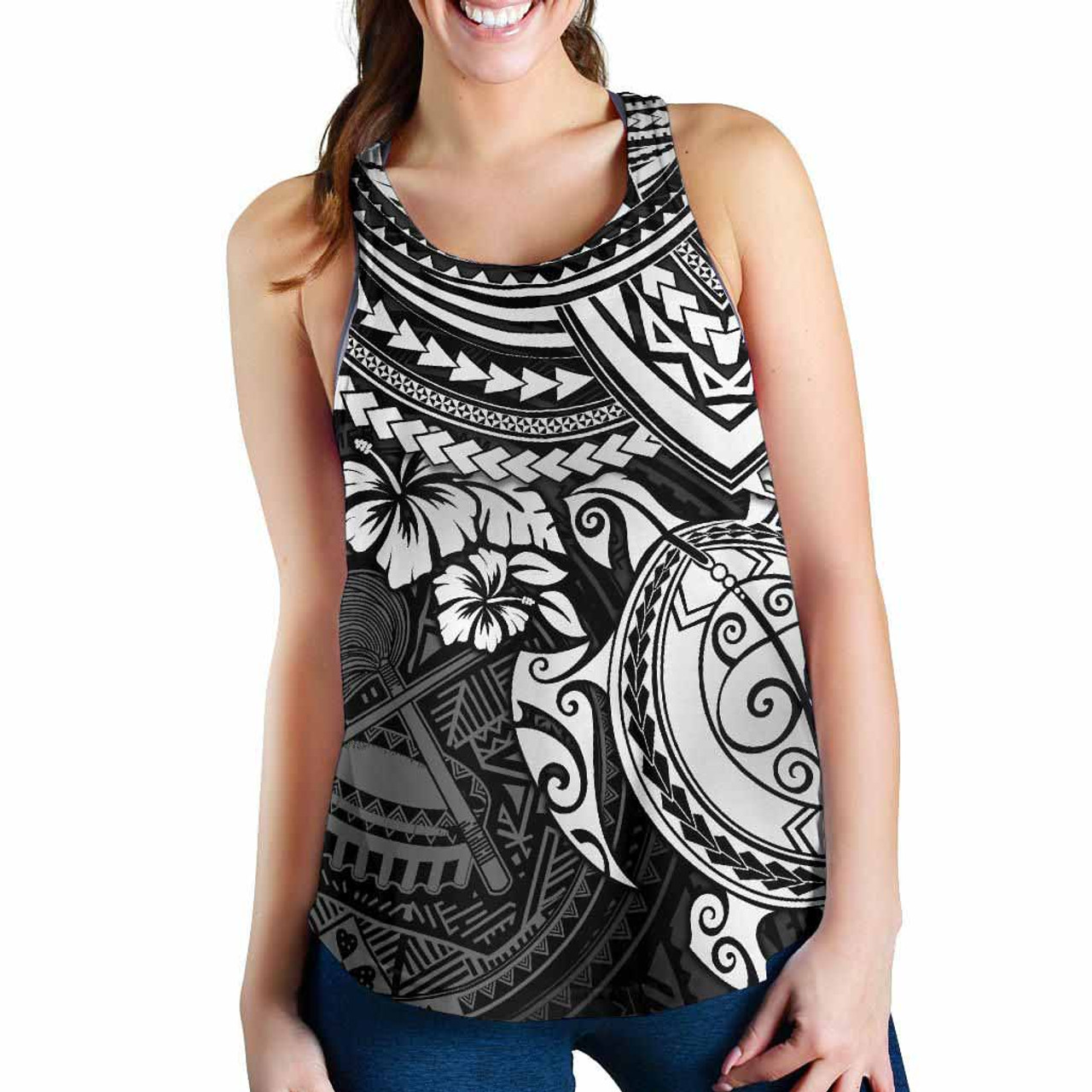 American Samoa Polynesian Women Racerback Tank - Black Turtle 2