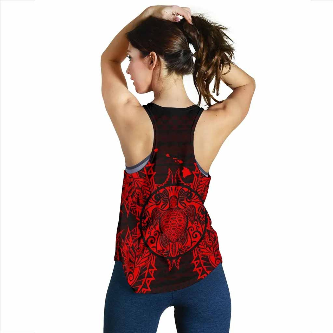 Hawaii Turtle Polynesian Women Tank Top Map Red 2