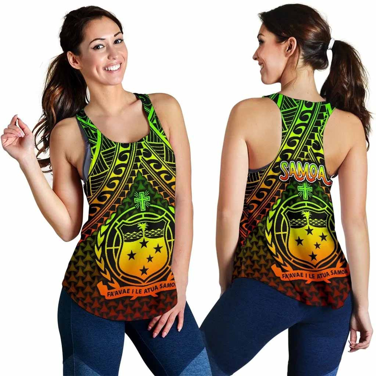 Polynesian Samoa Women Racerback Tank - Reggae Vintage Polynesian Patterns 4