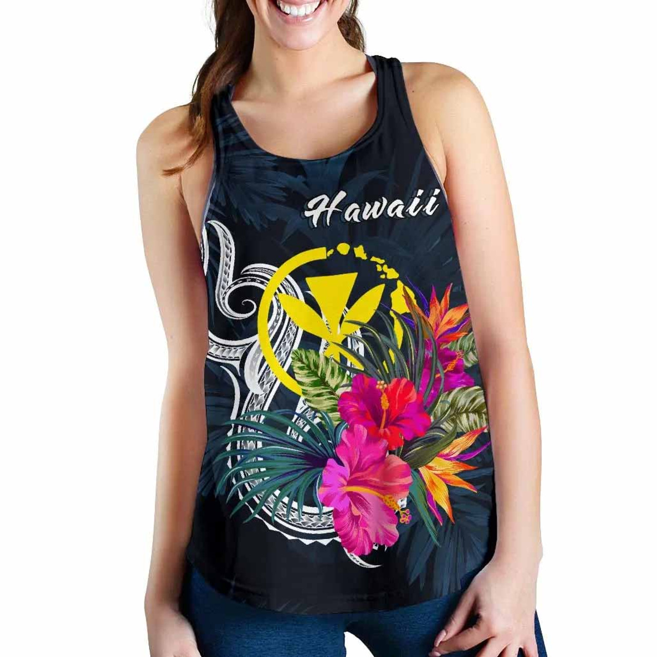 Hawaii Polynesian Women Racerback Tank - Tropical Flower 1