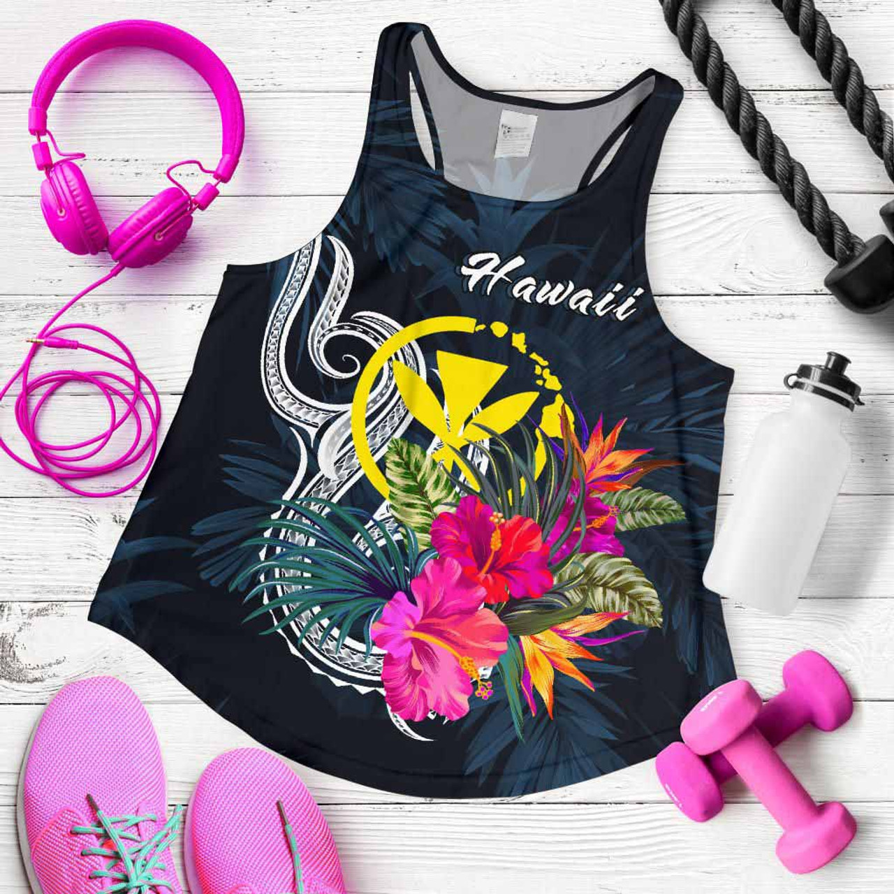 Hawaii Polynesian Women Racerback Tank - Tropical Flower 5