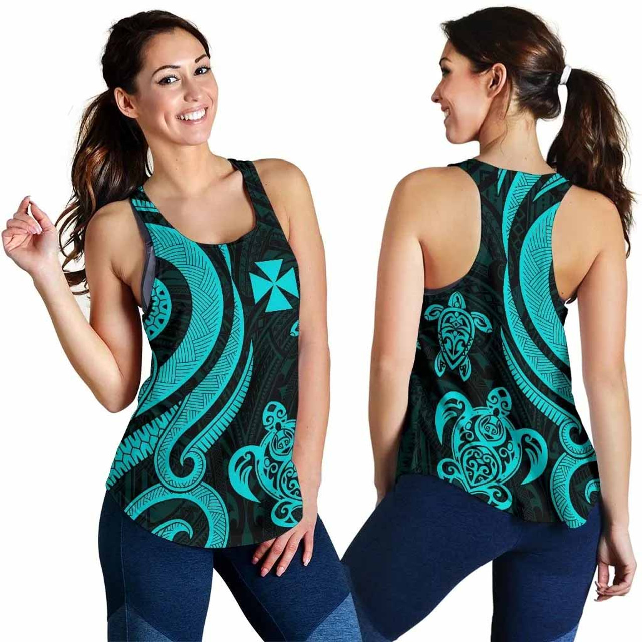 Wallis and Futuna Women Racerback Tank - Turquoise Tentacle Turtle 2