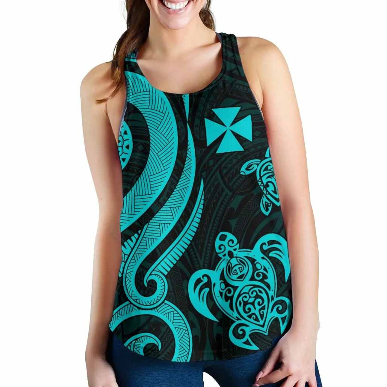 Wallis and Futuna Women Racerback Tank - Turquoise Tentacle Turtle 3