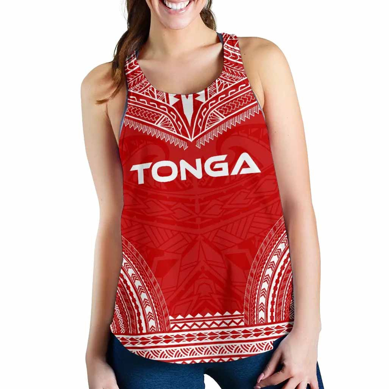 Tonga Women Racerback Tank - Polynesian Chief Flag Version 1