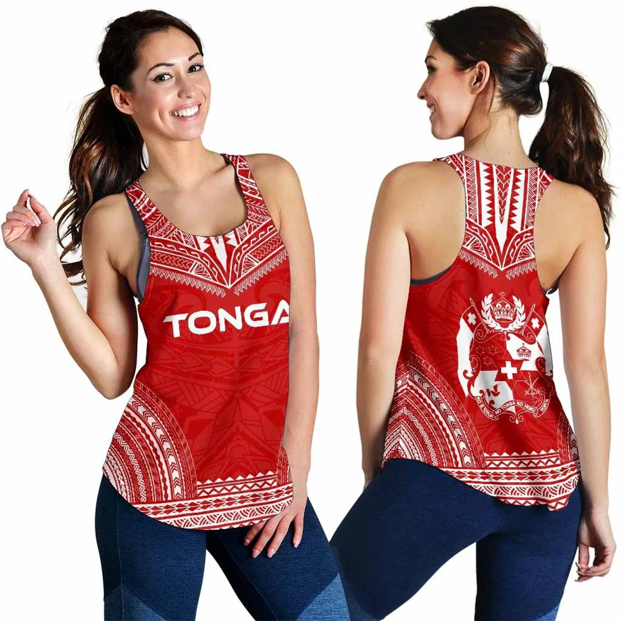 Tonga Women Racerback Tank - Polynesian Chief Flag Version 3