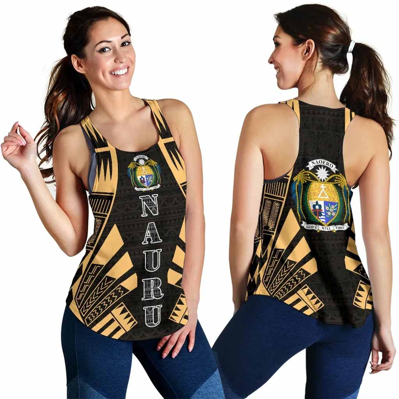 Nauru Women Racerback Tank - Polynesian Tattoo Gold 3