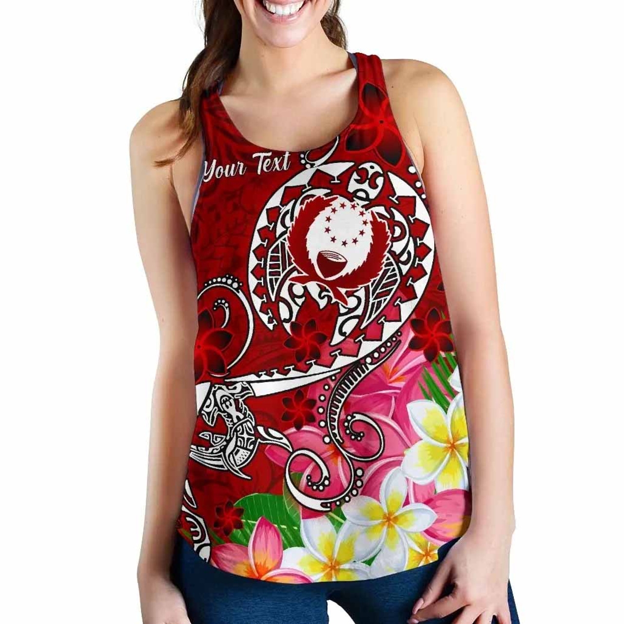 Pohnpei Custom Personalised Women Racerback Tank - Turtle Plumeria (Red) 4