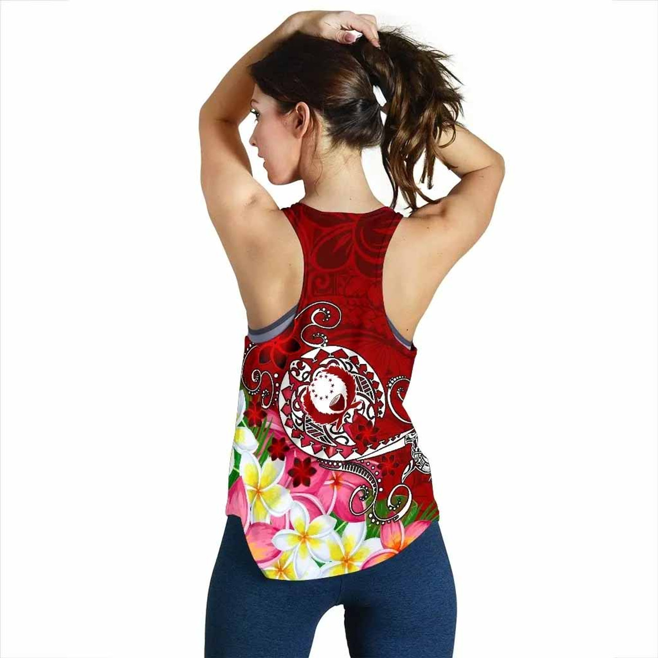 Pohnpei Custom Personalised Women Racerback Tank - Turtle Plumeria (Red) 5