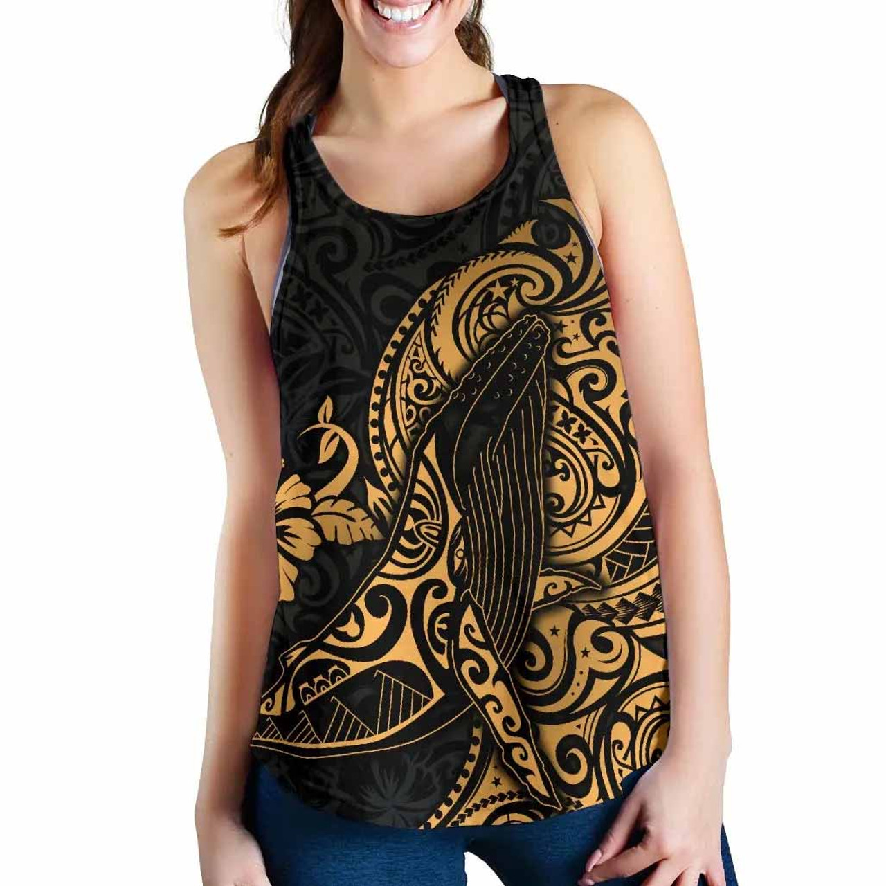 Polynesian Hawaii Women Racerback Tank - Polynesian Golden Humpback Whale 2