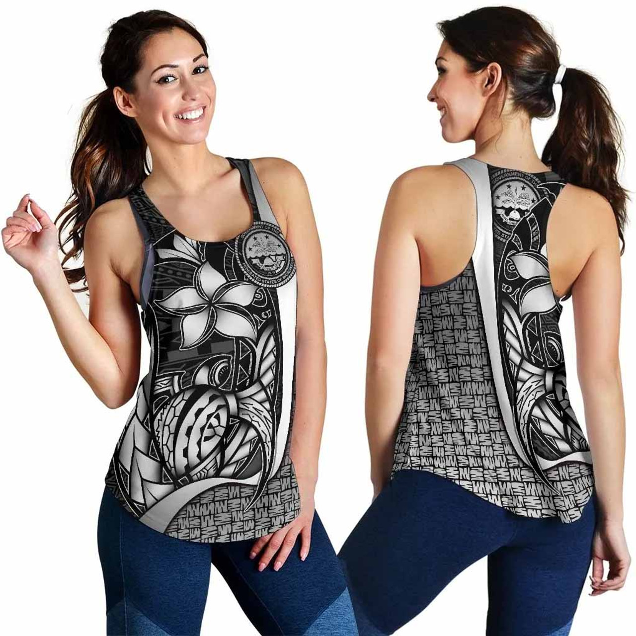 Federated States of Micronesia Women Racerback Tank White - Turtle With Hook 1