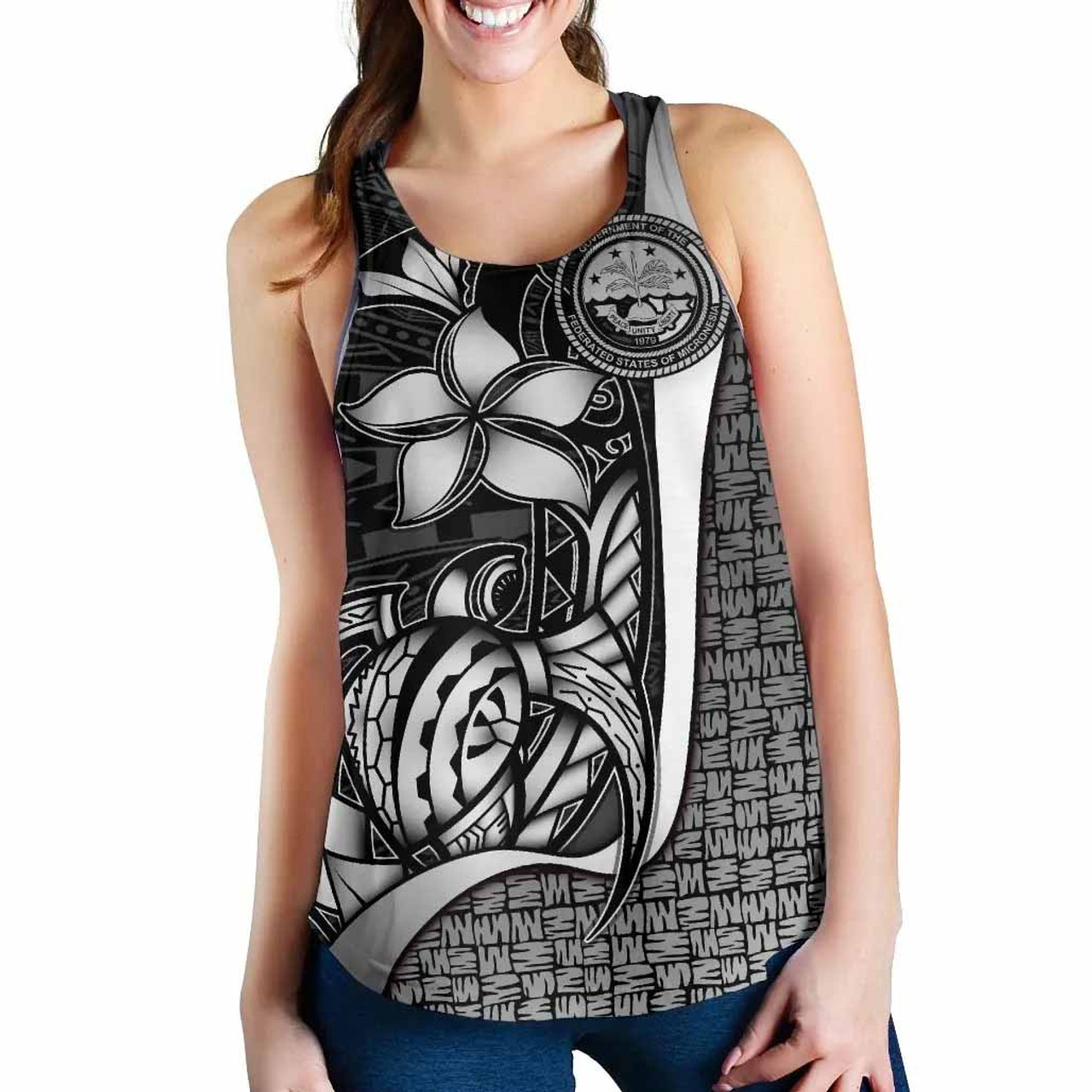 Federated States of Micronesia Women Racerback Tank White - Turtle With Hook 3