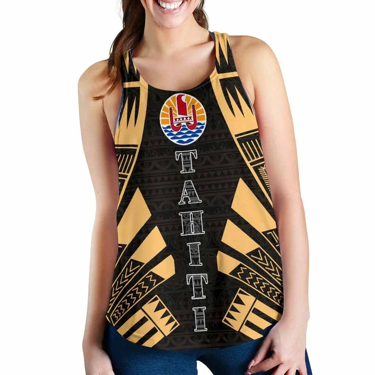 Tahiti Women Racerback Tank - Polynesian Tattoo Gold 1