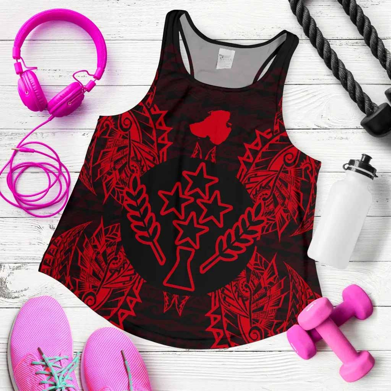 Kosrae Polynesian Women Tank Top Map Red 5