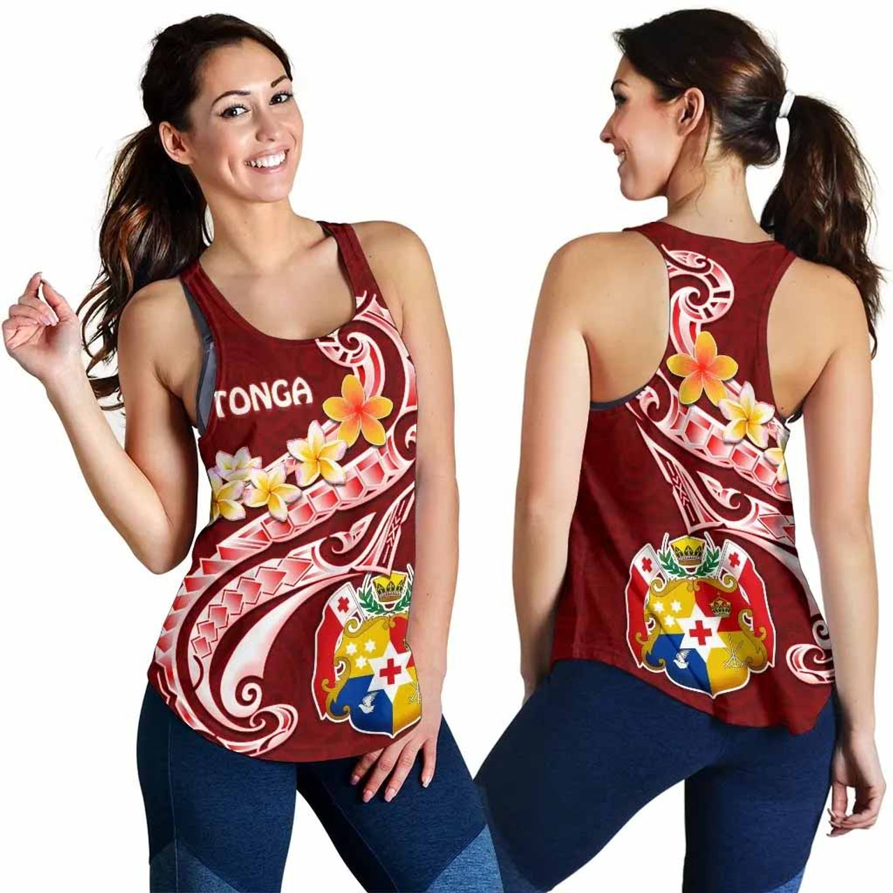 Tonga Women Racerback Tank - Tonga Coat Of Arms With Polynesian Patterns 5