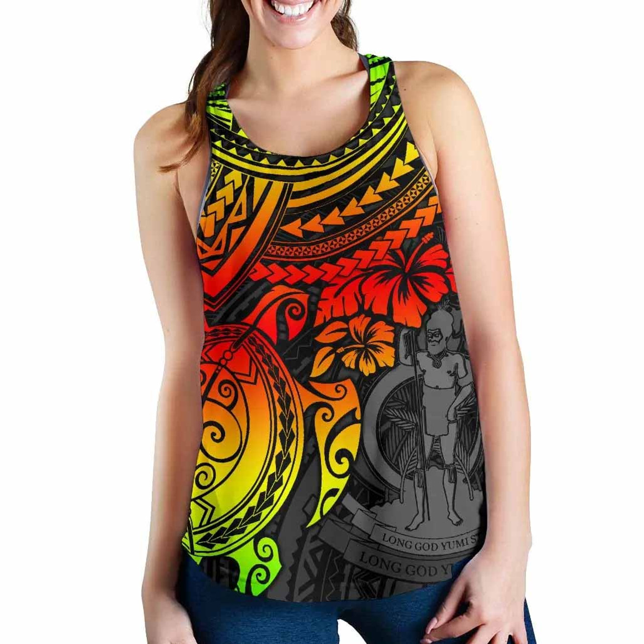 Vanuatu Polynesian Women Racerback Tank - Reggae Turtle 2