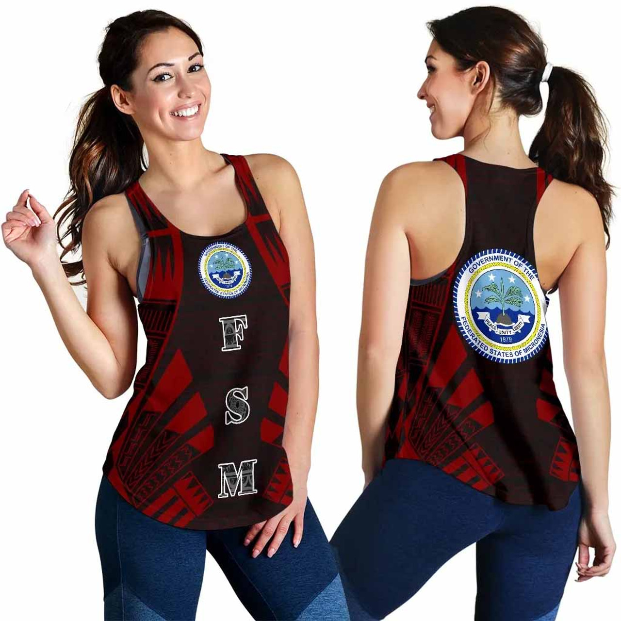 Federated States Of Micronesia Women Racerback Tank - Polynesian Tattoo Red 3