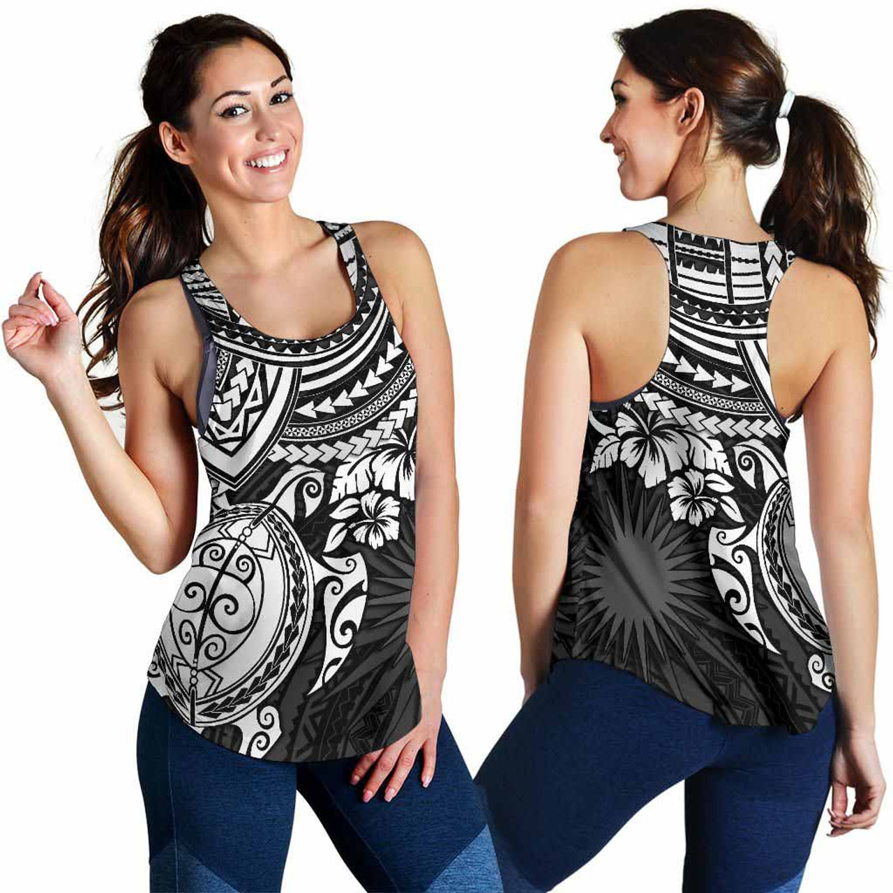 Marshall Islands Polynesian Racerback Tank (Women) - White Turtle 3