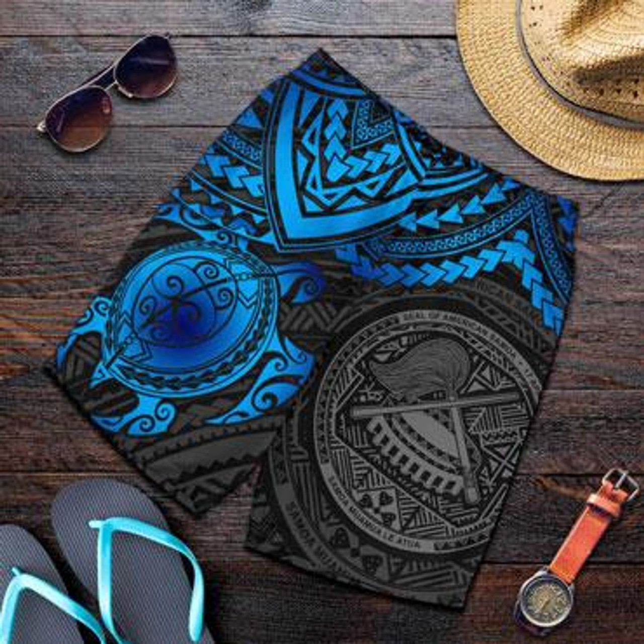 American Samoa Polynesian Shorts Men Blue Turtle American Samoa Polynesian Shorts Men Blue Turtle