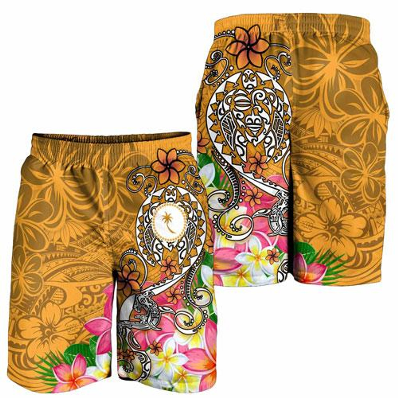 Kosrae Men Shorts - Turtle Plumeria (Gold) 2