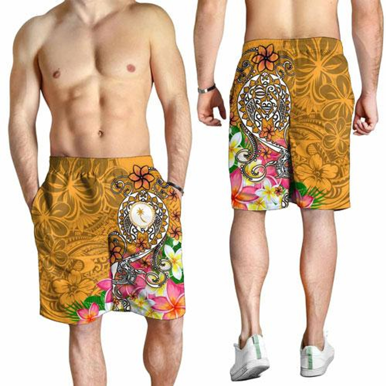 Kosrae Men Shorts - Turtle Plumeria (Gold) 3