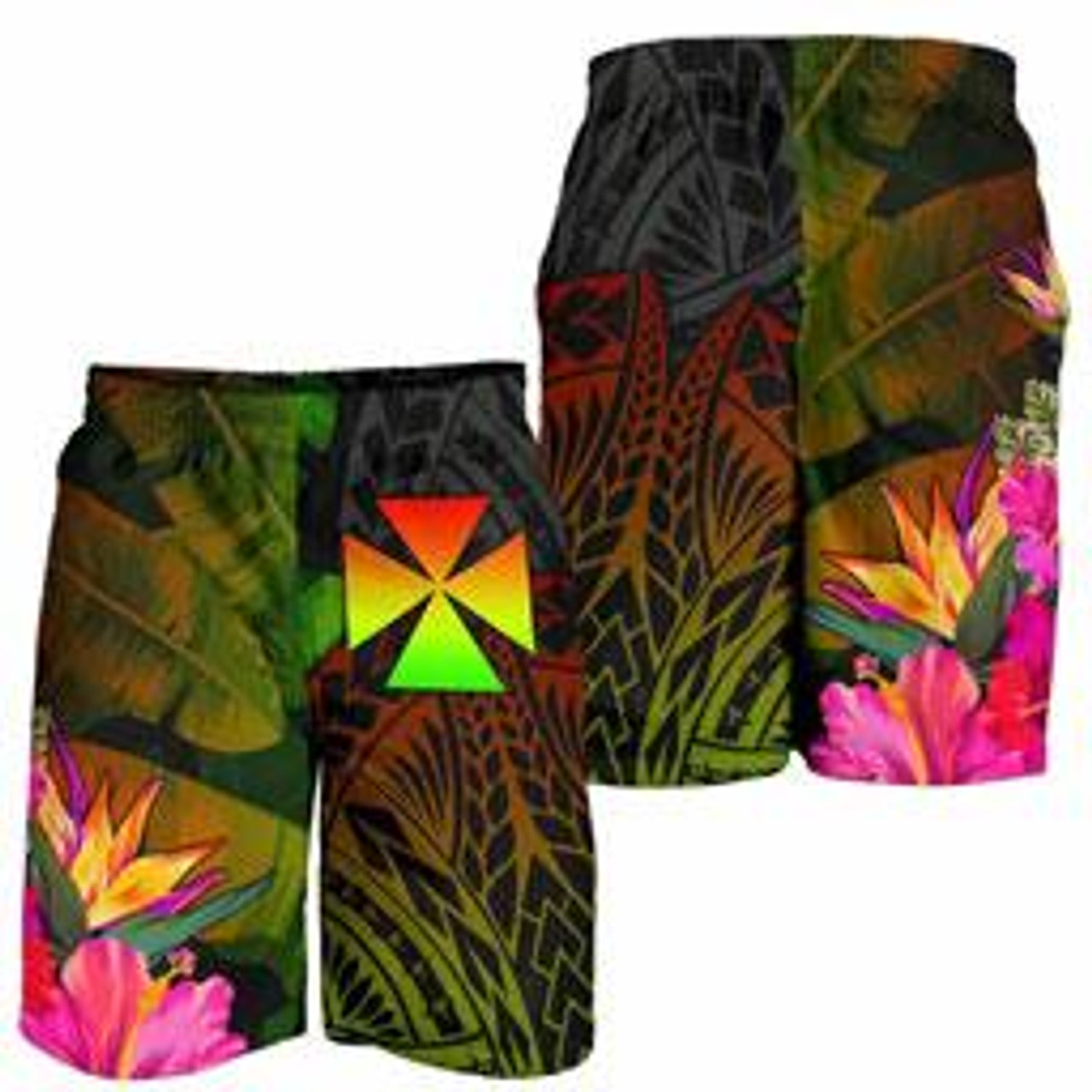 Wallis and Futuna Polynesian Men Shorts - Hibiscus and Banana Leaves 3