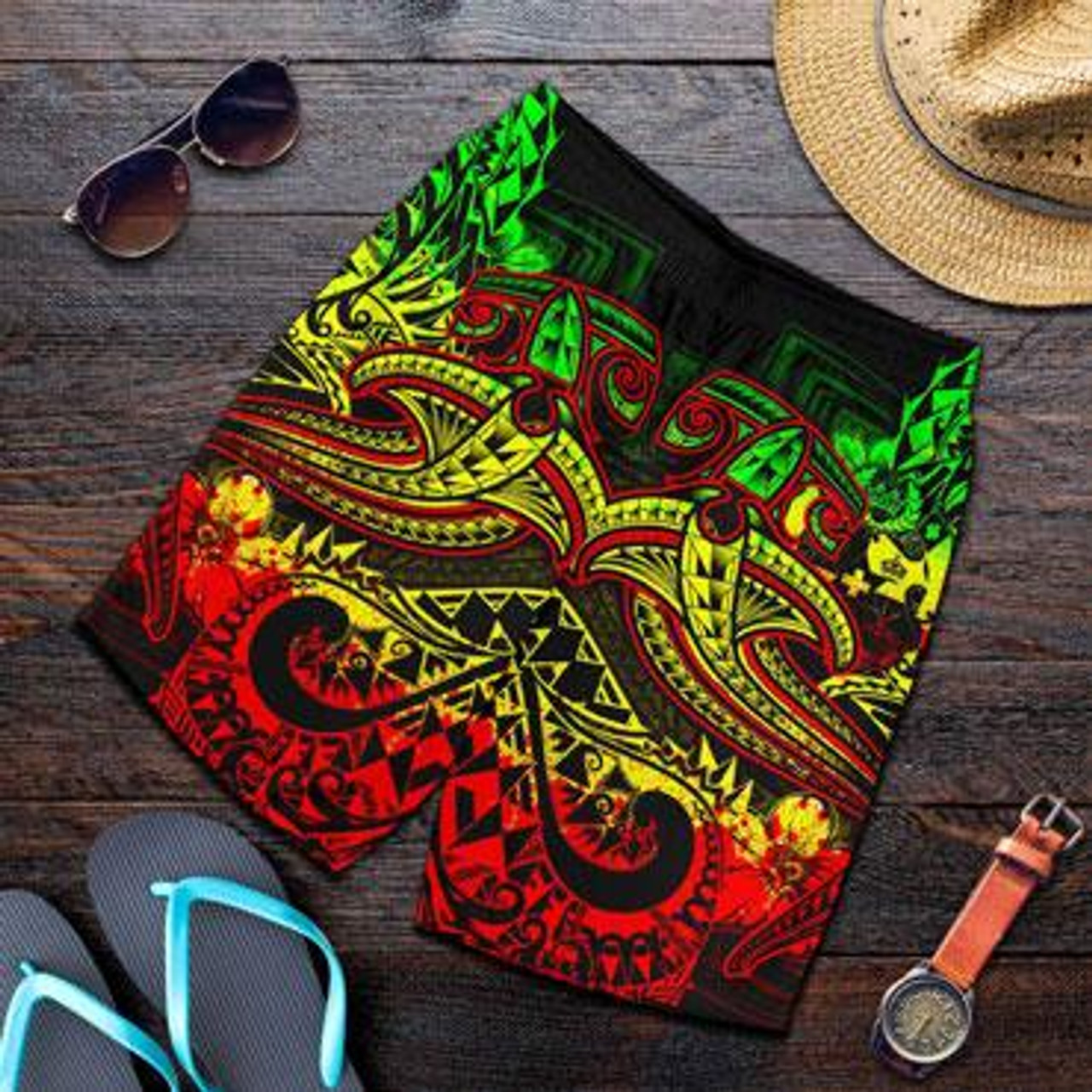 Tonga Men Shorts - Reggae Shark Polynesian Tattoo 1