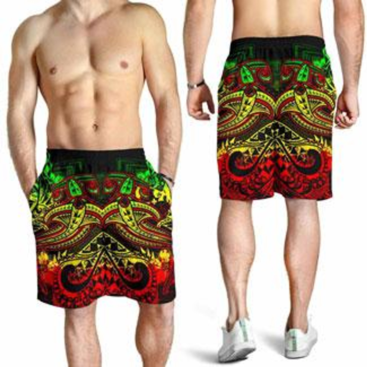 Tonga Men Shorts - Reggae Shark Polynesian Tattoo 4