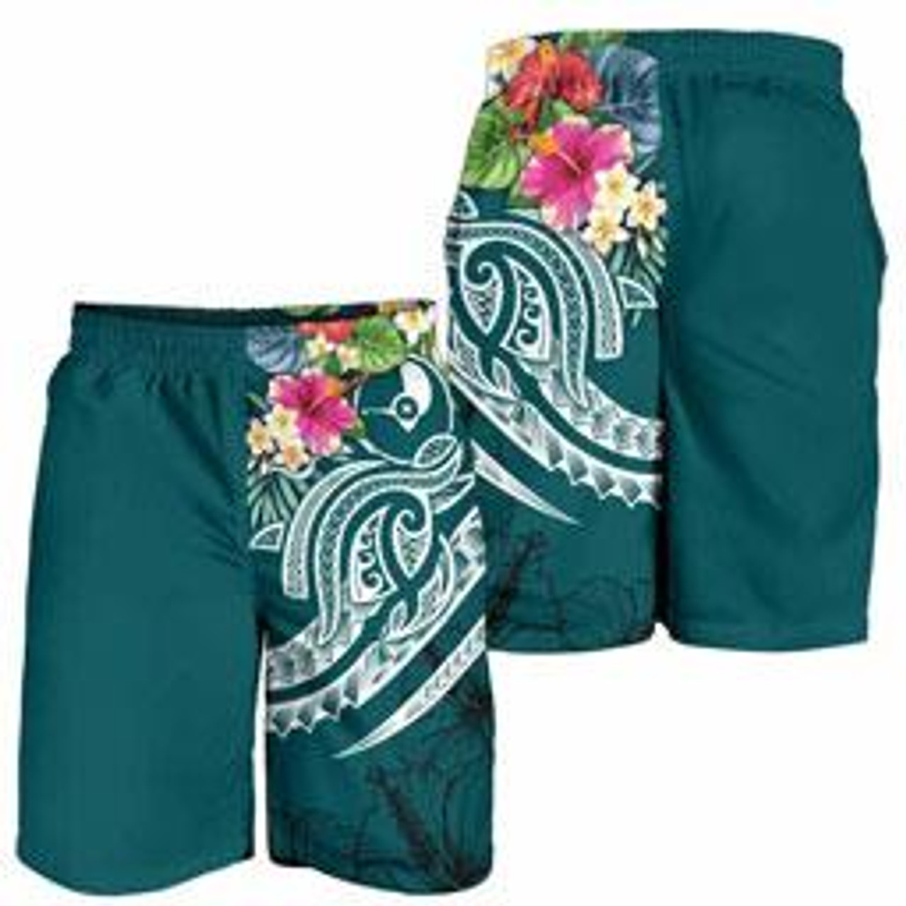 Yap Polynesian Men shorts - Summer Plumeria (Turquoise) 3