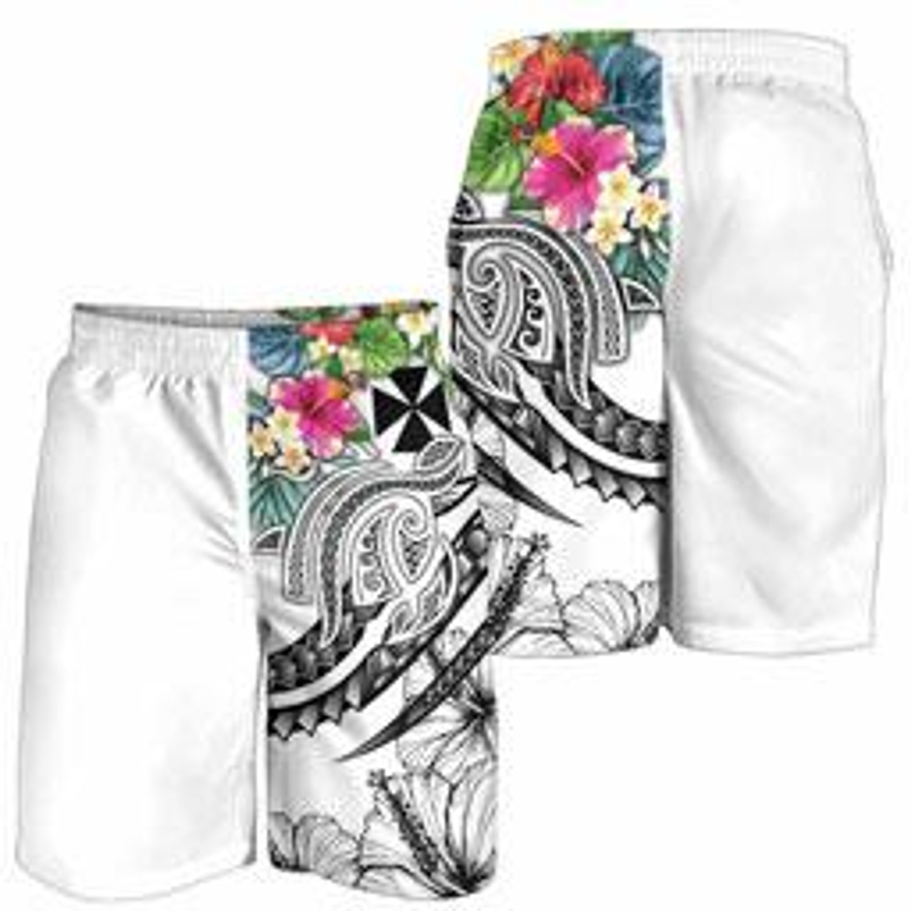 Wallis and Futuna Polynesian Men Shorts - Summer Plumeria (White) 3